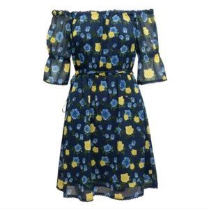 The Kooples Sport Navy Floral Off-The-Shoulder Dress, Size 2